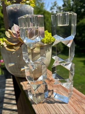 Shannon Irish Faceted Crystal Cube Candle Holders - mid century modern